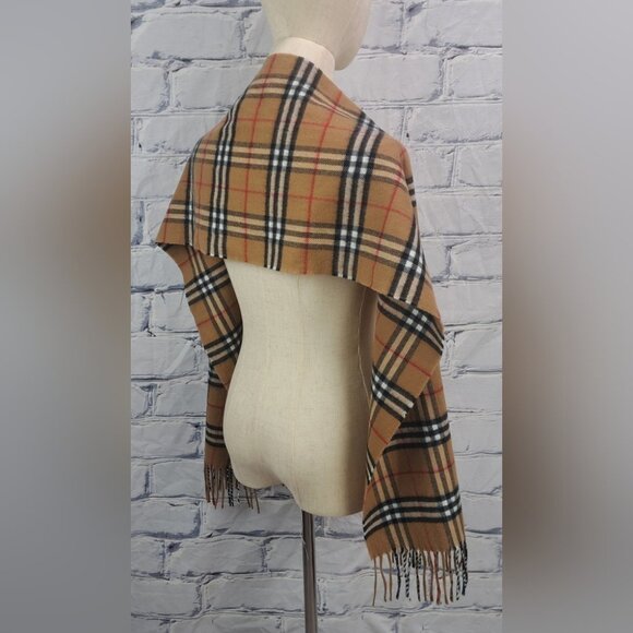 Burberry Vintage Scarf Nova Check Cashmere Wool England Camel 90s Y2K 61" x 11.5 - Picture 6 of 10